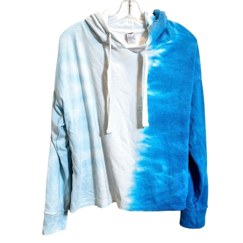 Te Verde Tie Dye Hoodie Sweatshirt Women's Size Large Blue‎ White Long Sleeve